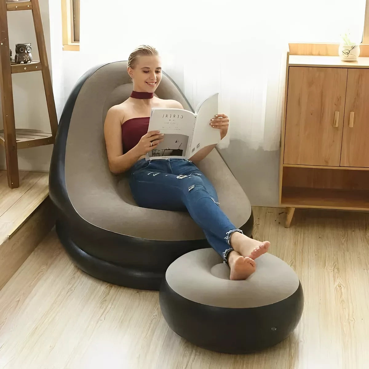 Silla inflable multiusos con reposapies