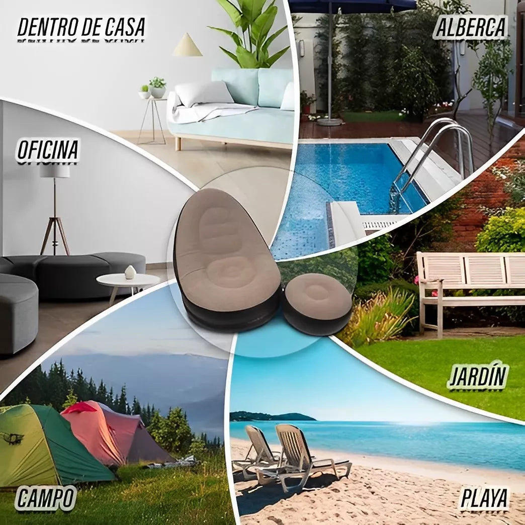 Sofá inflable con reposapiés – Relájate donde quieras, en minutos